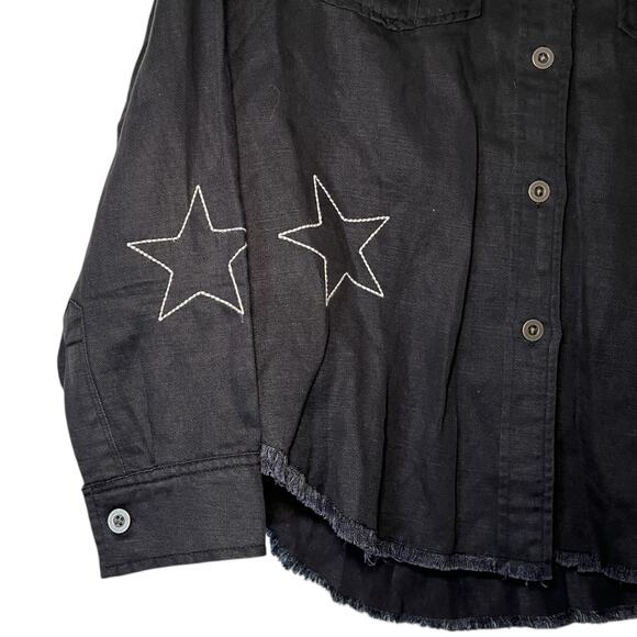 Rails Loren Black Embroidered Stars Raw Hem Long Sleeve Shirt Jacket Shacket S - Picture 4 of 10